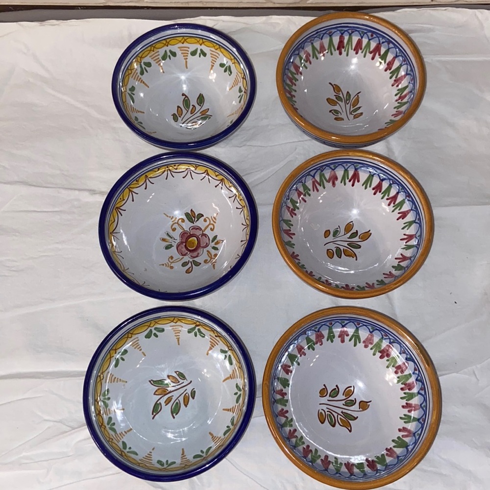Vintage Set of 6 Mexican Talavera Art Pottery Fruit dessert salsa bowls, Signed